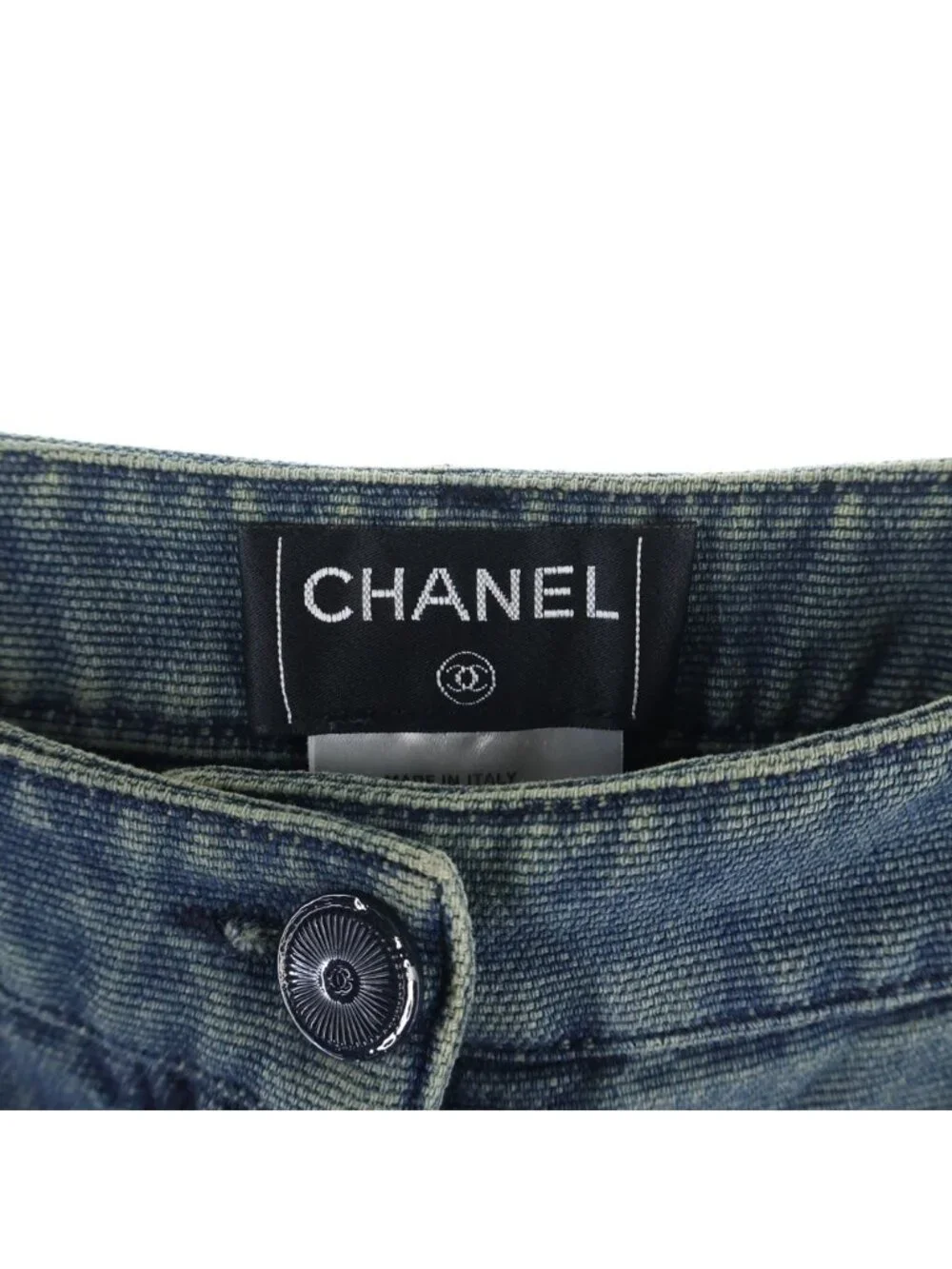 Chanel Crystal CC Logo Wide Denim Pants CC Flare Indigo